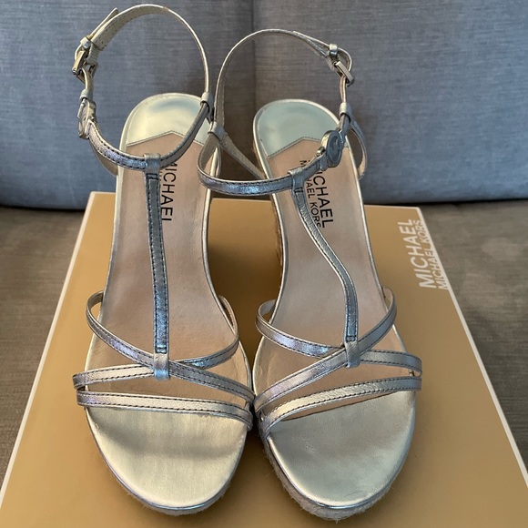 MICHAEL Michael Kors Shoes - MICHAEL Michael Kors Kira Silver Metallic Wedge Size 8
